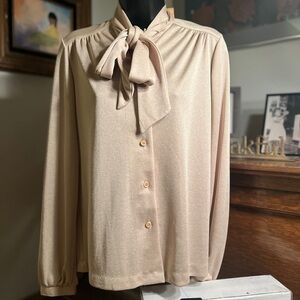 Vintage Beige Blouse with Bow